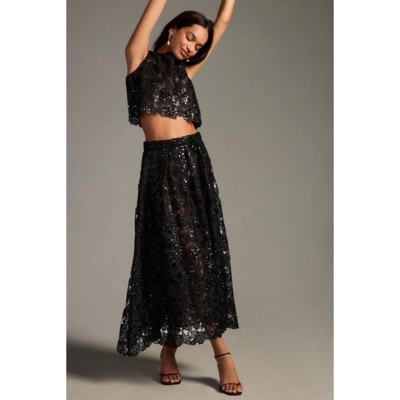 Anthropologie Eva Franco Embroidered Lace Black Maxi Skirt - Picture 2 of 5